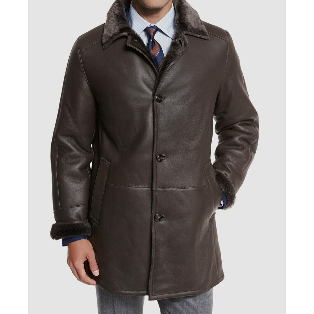 $2495 Gallotti men's Brown Leather / Shearling Fur Jacket Coat Eu 54 US 44 Large